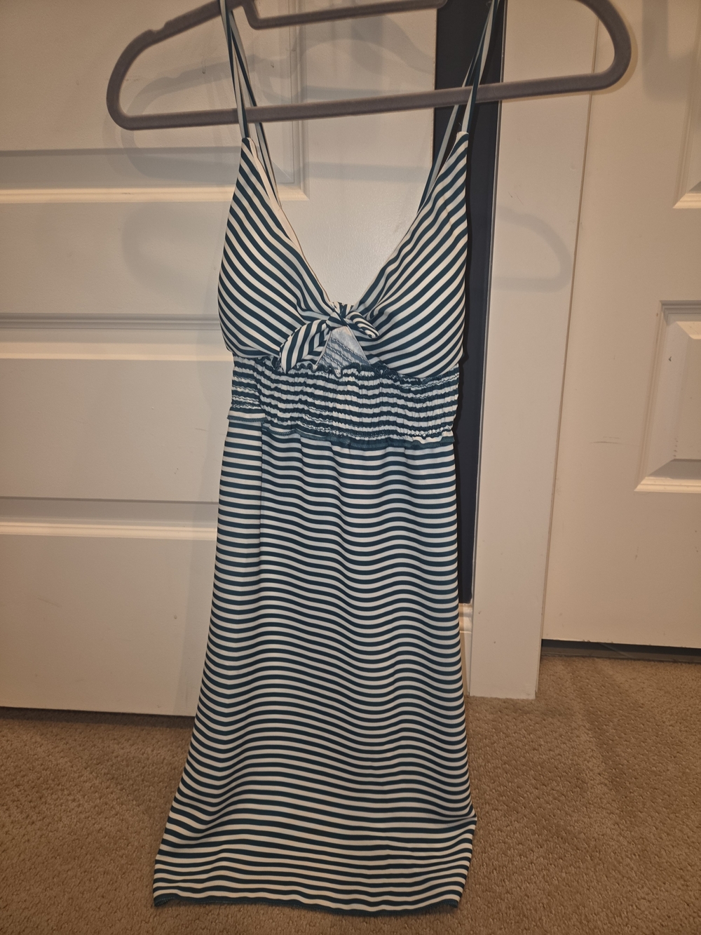 Med Striped green and White speggetti strap Dress new with tags